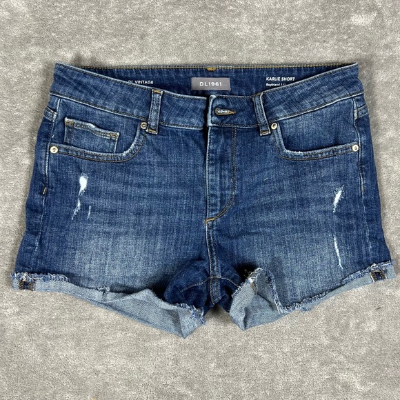DL1961 Shorts Womens 26 Karlie Boyfriend 3.5” Cutoff Roll Hem Distressed Denim - Picture 9 of 9